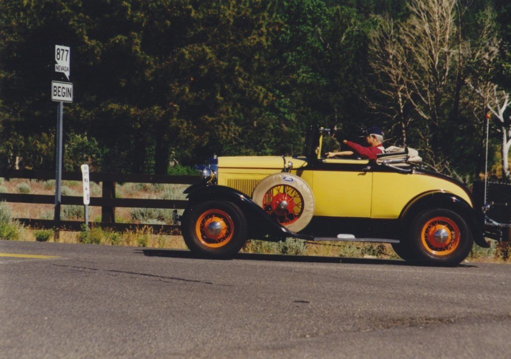 ford a 1930 cabrio cabriolet convertible yellow gelb on the road auf der strasse